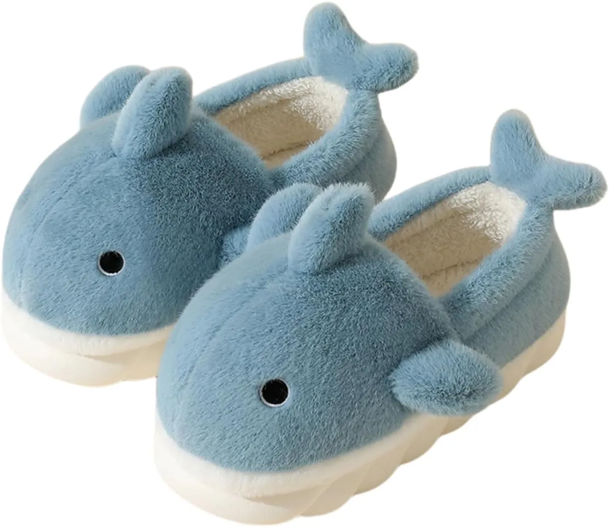 Plush Home Slippers for Men and Women, Cartoon Shark Animal Cotton Slippers, Winter Indoor Warm Soft and Comfortable Thick-soled Shoes