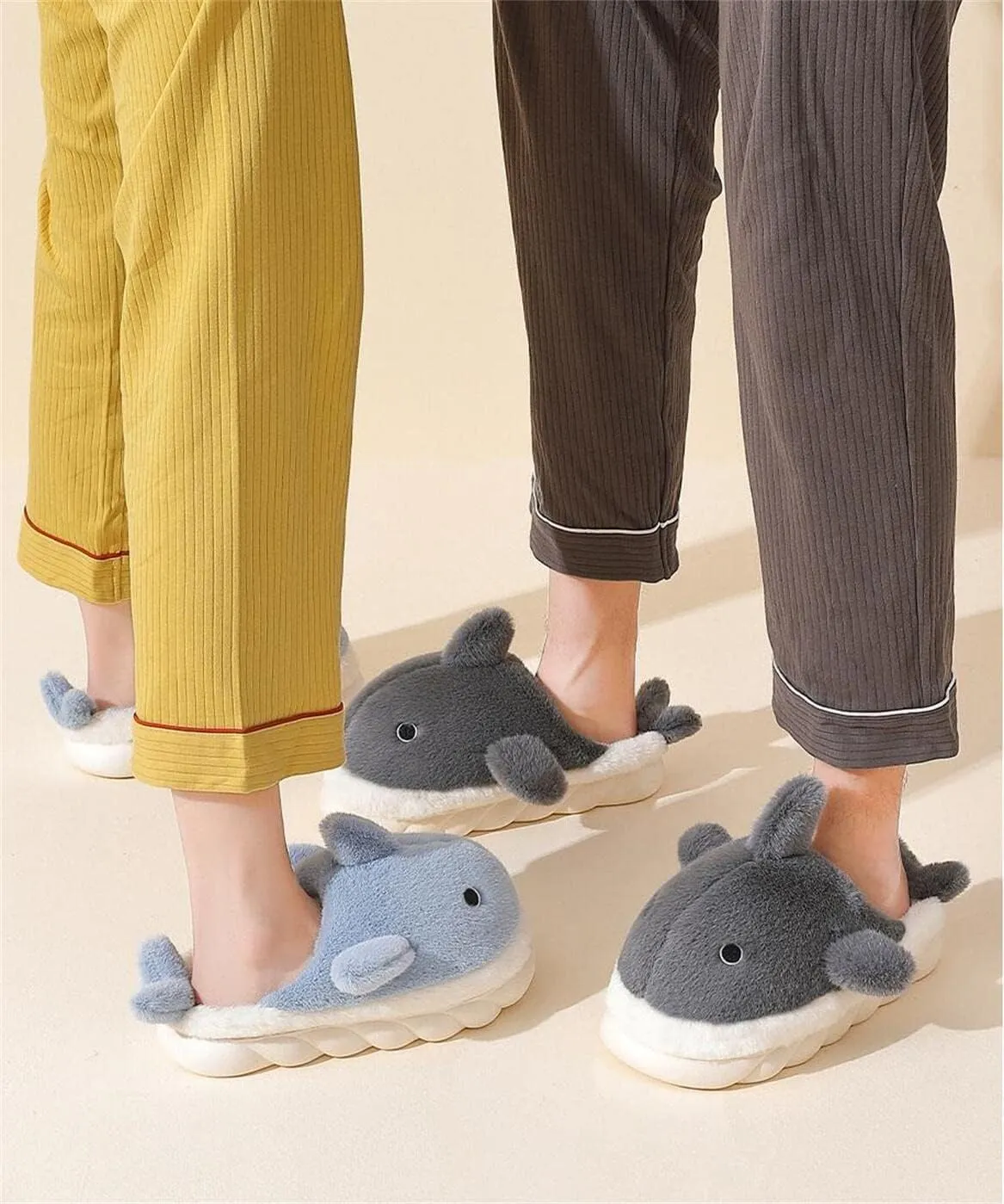 Plush Home Slippers for Men and Women, Cartoon Shark Animal Cotton Slippers, Winter Indoor Warm Soft and Comfortable Thick-soled Shoes