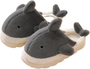 Plush Home Slippers for Men and Women, Cartoon Shark Animal Cotton Slippers, Winter Indoor Warm Soft and Comfortable Thick-soled Shoes