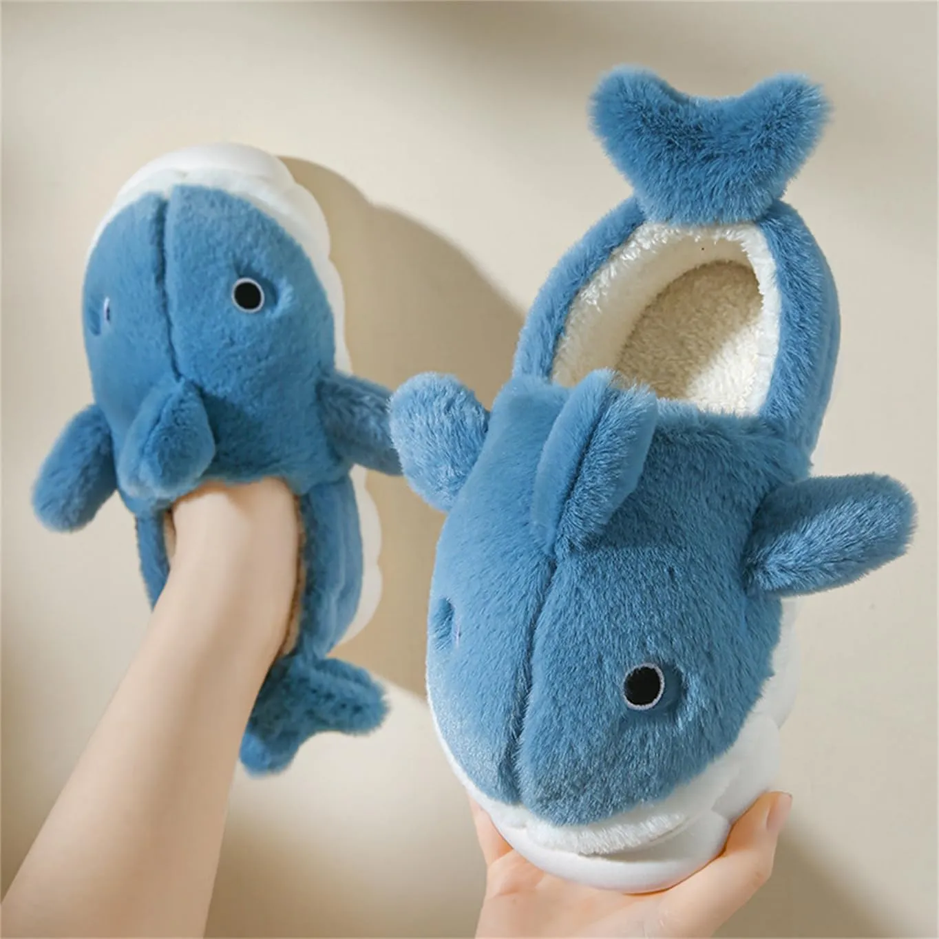 Plush Home Slippers for Men and Women, Cartoon Shark Animal Cotton Slippers, Winter Indoor Warm Soft and Comfortable Thick-soled Shoes