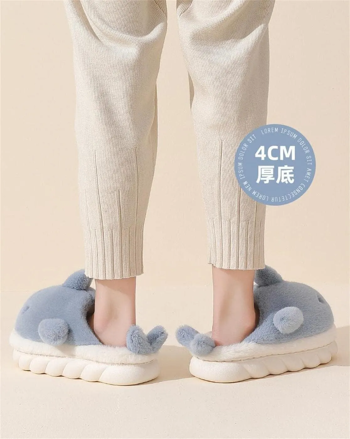 Plush Home Slippers for Men and Women, Cartoon Shark Animal Cotton Slippers, Winter Indoor Warm Soft and Comfortable Thick-soled Shoes