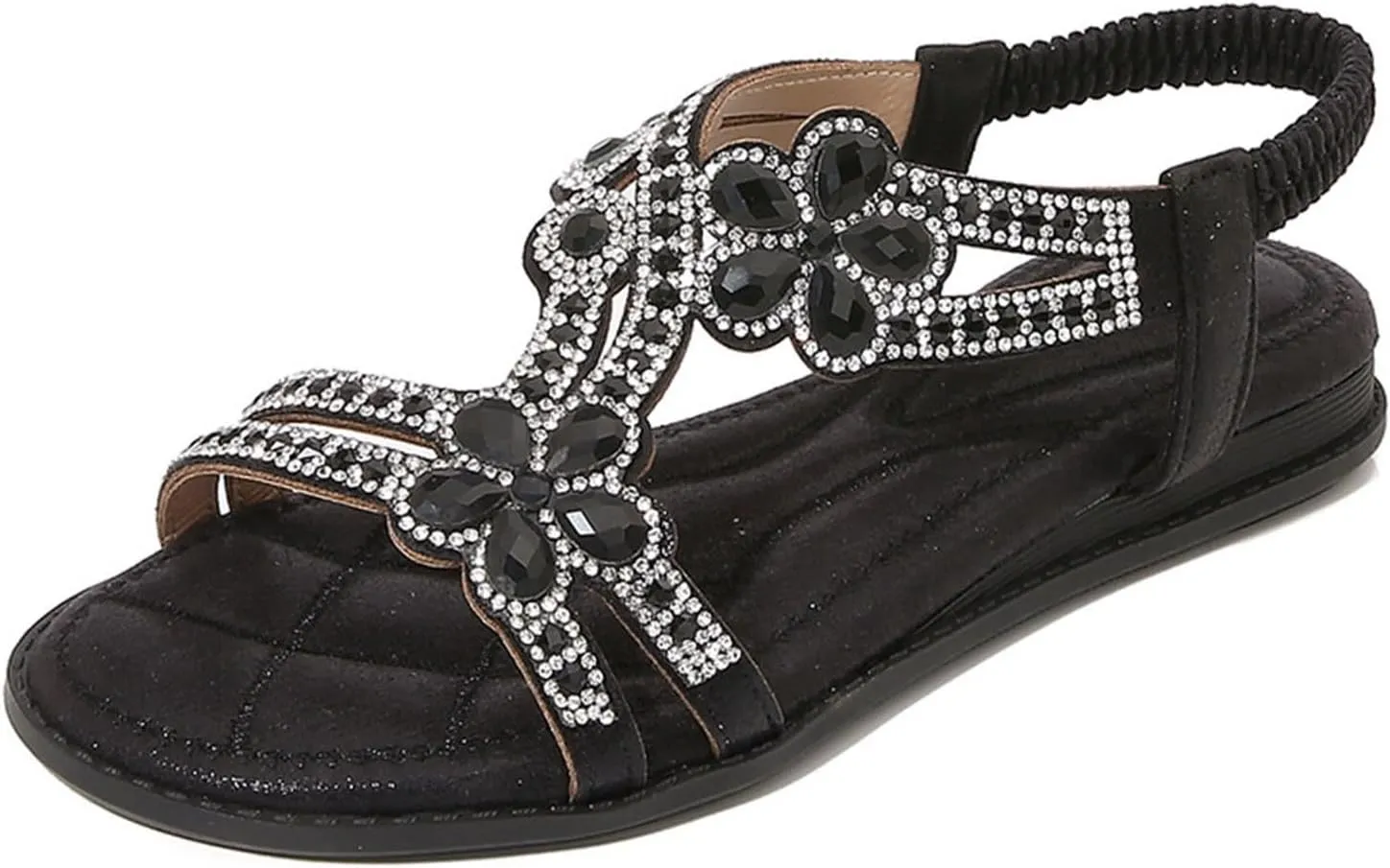 Rhinestone Sandals for Women Comfortable Spring Shoes 2025 Elastic Ankle Strap Lightweight Strappy Platform Sandals