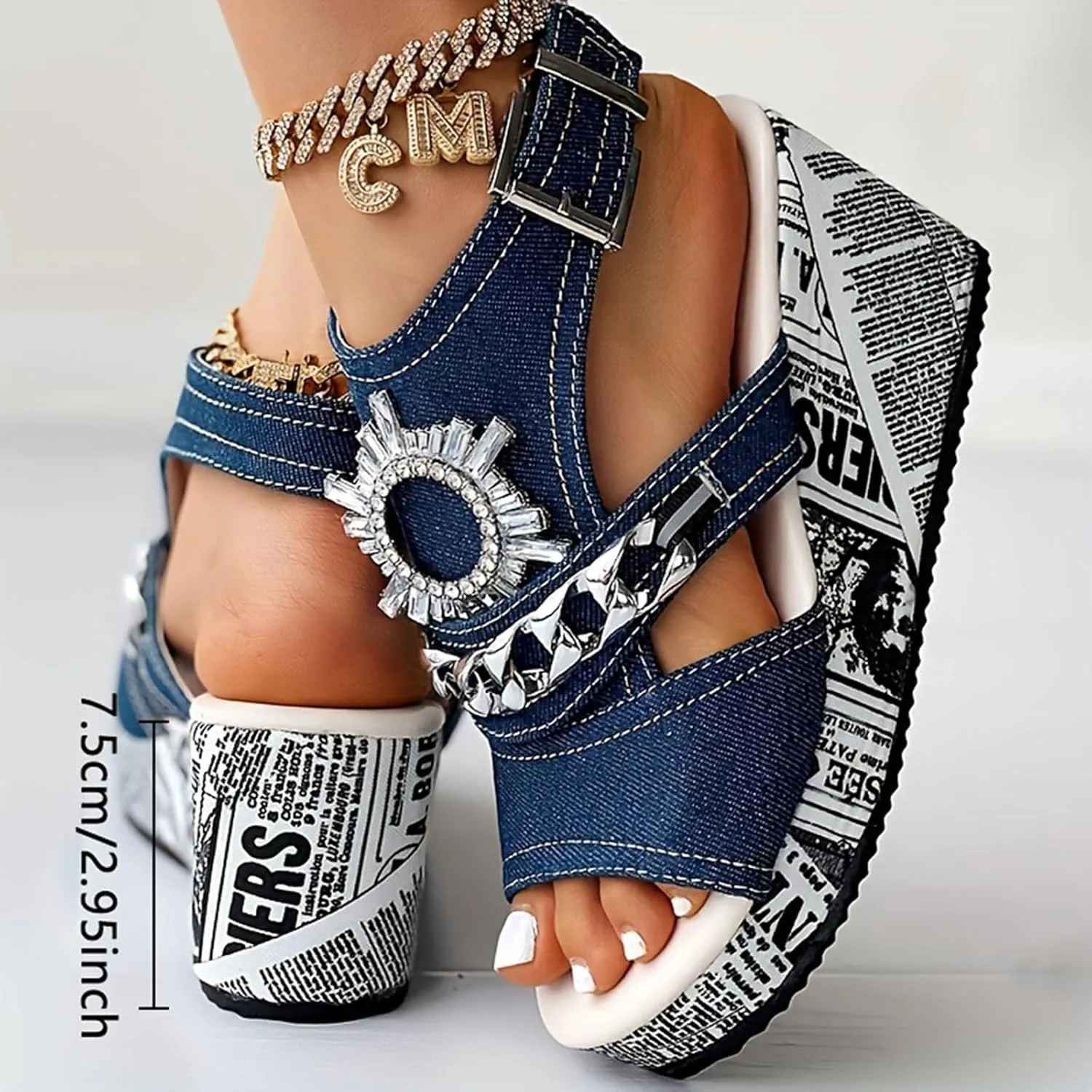 Roorsily Breathable Summer Sandals for Women Fish Mouth Sandals Comfortable Versatile Rhinestone Thick Bottom Sandals