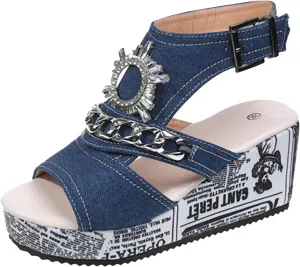 Roorsily Breathable Summer Sandals for Women Fish Mouth Sandals Comfortable Versatile Rhinestone Thick Bottom Sandals