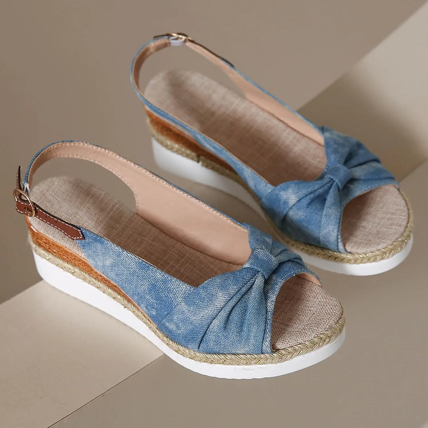 Roorsily Lightweight Wedge Sandals for Women Sandals Temperament Denim Sandals Arch Support Thick Bottom Sandals