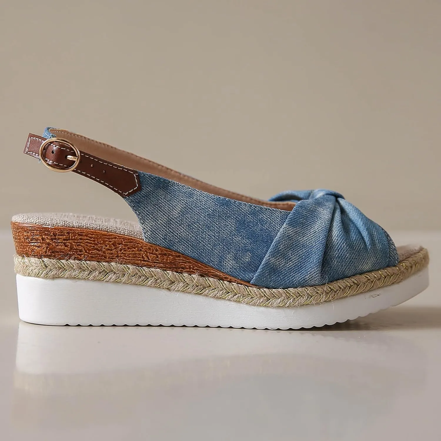 Roorsily Lightweight Wedge Sandals for Women Sandals Temperament Denim Sandals Arch Support Thick Bottom Sandals