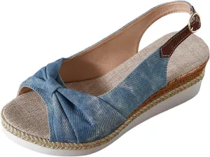 Roorsily Lightweight Wedge Sandals for Women Sandals Temperament Denim Sandals Arch Support Thick Bottom Sandals