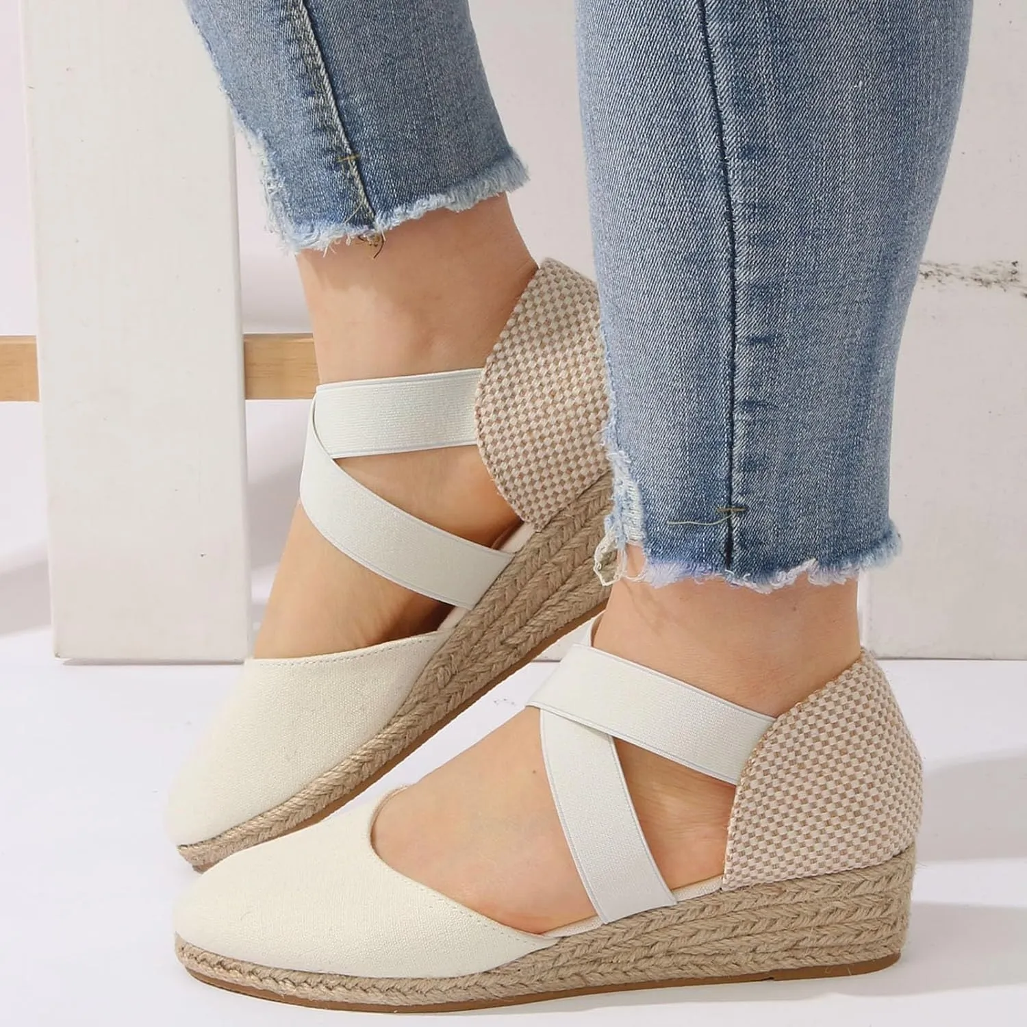 Roorsily Summer Versatile Sandals for Women Classic Slip On Thick High Heeled Sandals Casual Sandals Closed Toe Shoes