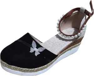 Roorsily Temperament Thick Bottom Shoes for Women Fashion Closed Toe Shoes Suede Pearl Ankle Strap Wedge Shoes for Women