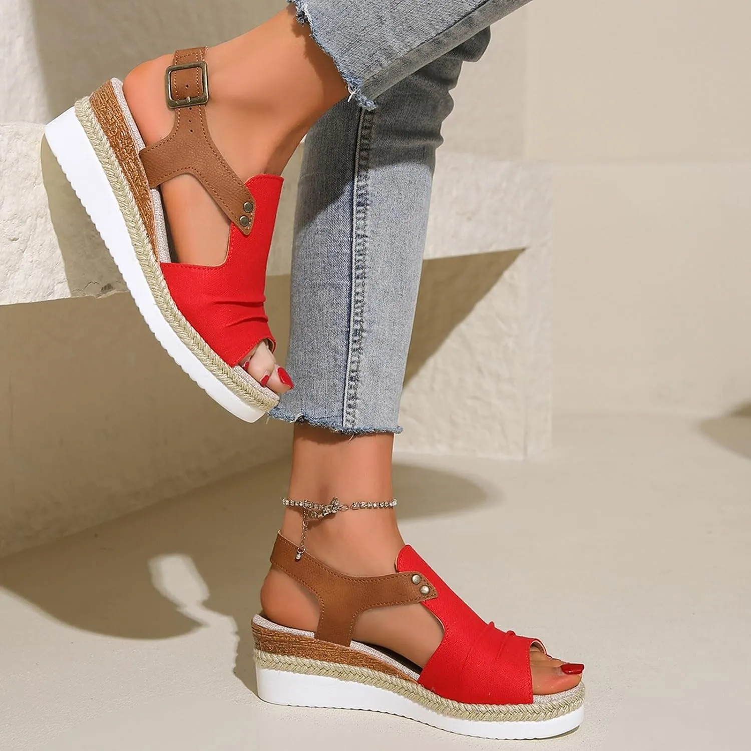 Roorsily Vacation Sandals for Women Fashion Fish Mouth Sandals Breathable Bohemian Beach Sandals Classic Bohemian Sandals