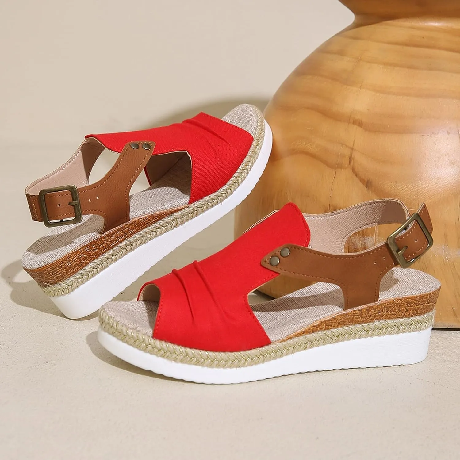 Roorsily Vacation Sandals for Women Fashion Fish Mouth Sandals Breathable Bohemian Beach Sandals Classic Bohemian Sandals