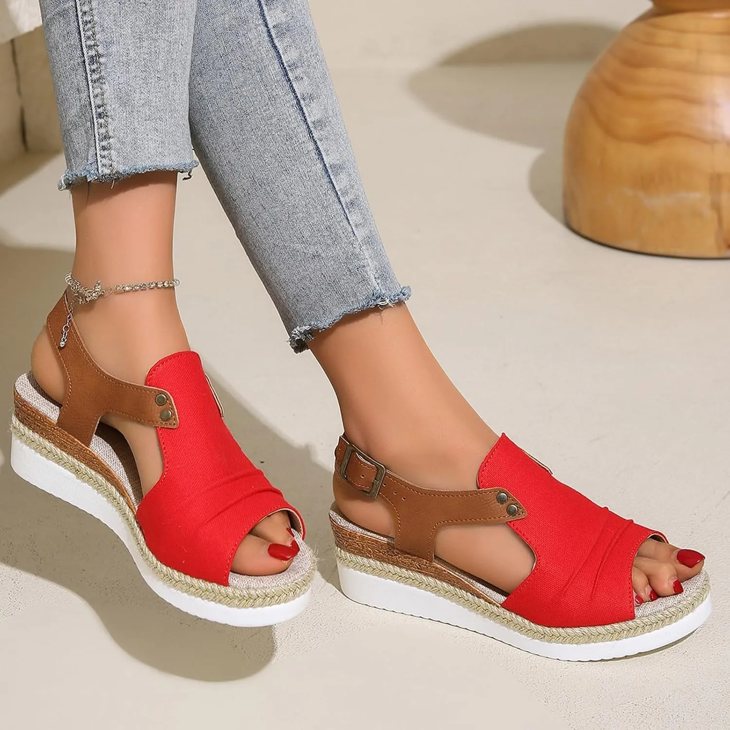 Roorsily Vacation Sandals for Women Fashion Fish Mouth Sandals Breathable Bohemian Beach Sandals Classic Bohemian Sandals