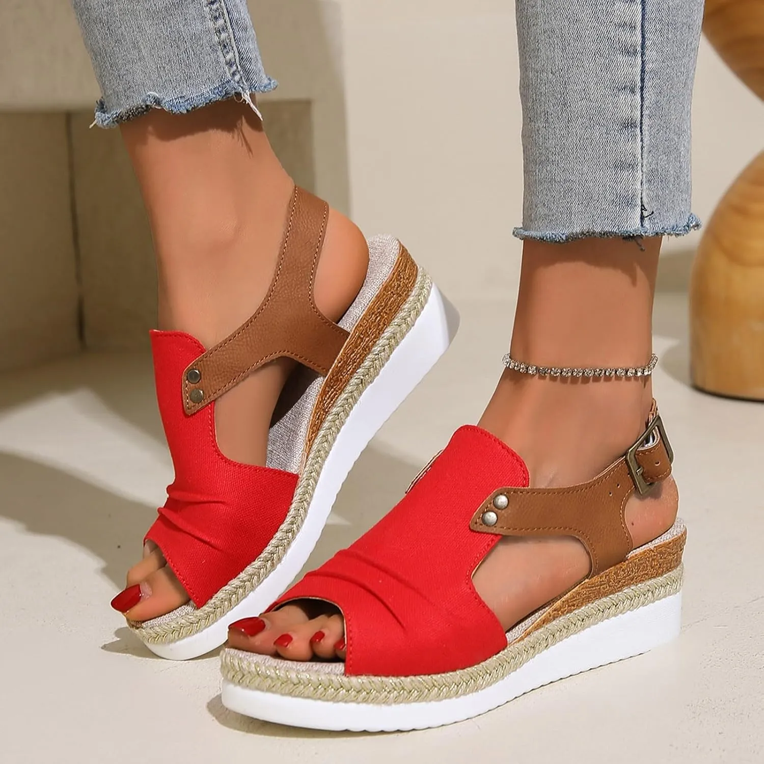Roorsily Vacation Sandals for Women Fashion Fish Mouth Sandals Breathable Bohemian Beach Sandals Classic Bohemian Sandals