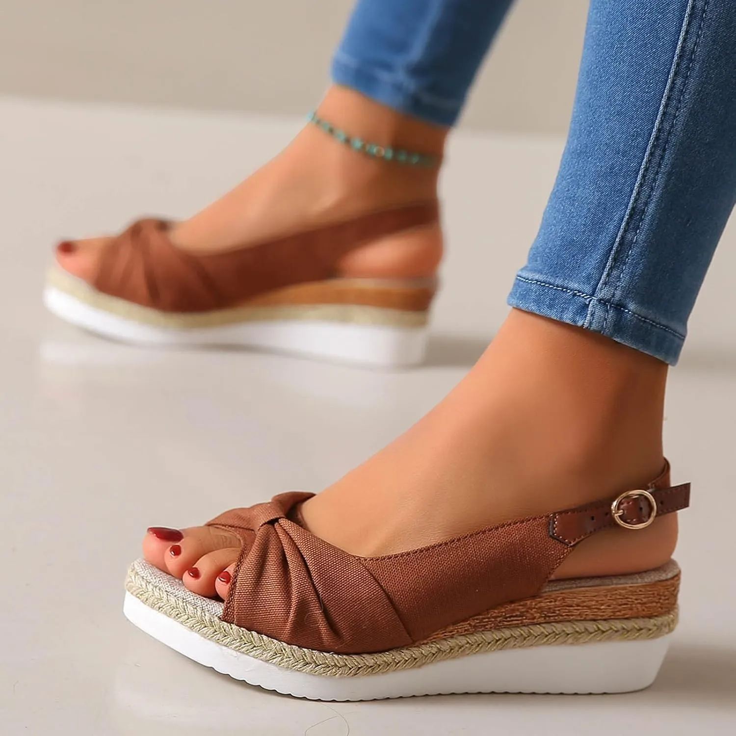 Roorsily Women's Summer Fashion Sandals Wedge Casual Sandals Elegant Denim Sandals Arch Support Thick Bottom Sandals
