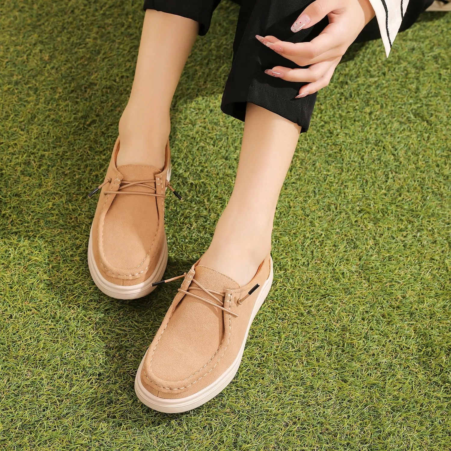 Ruiatoo Women's Walking Shoes - Slip on Loafers Flexible Foot-Friendly Ultralight Boat Casual Shoes