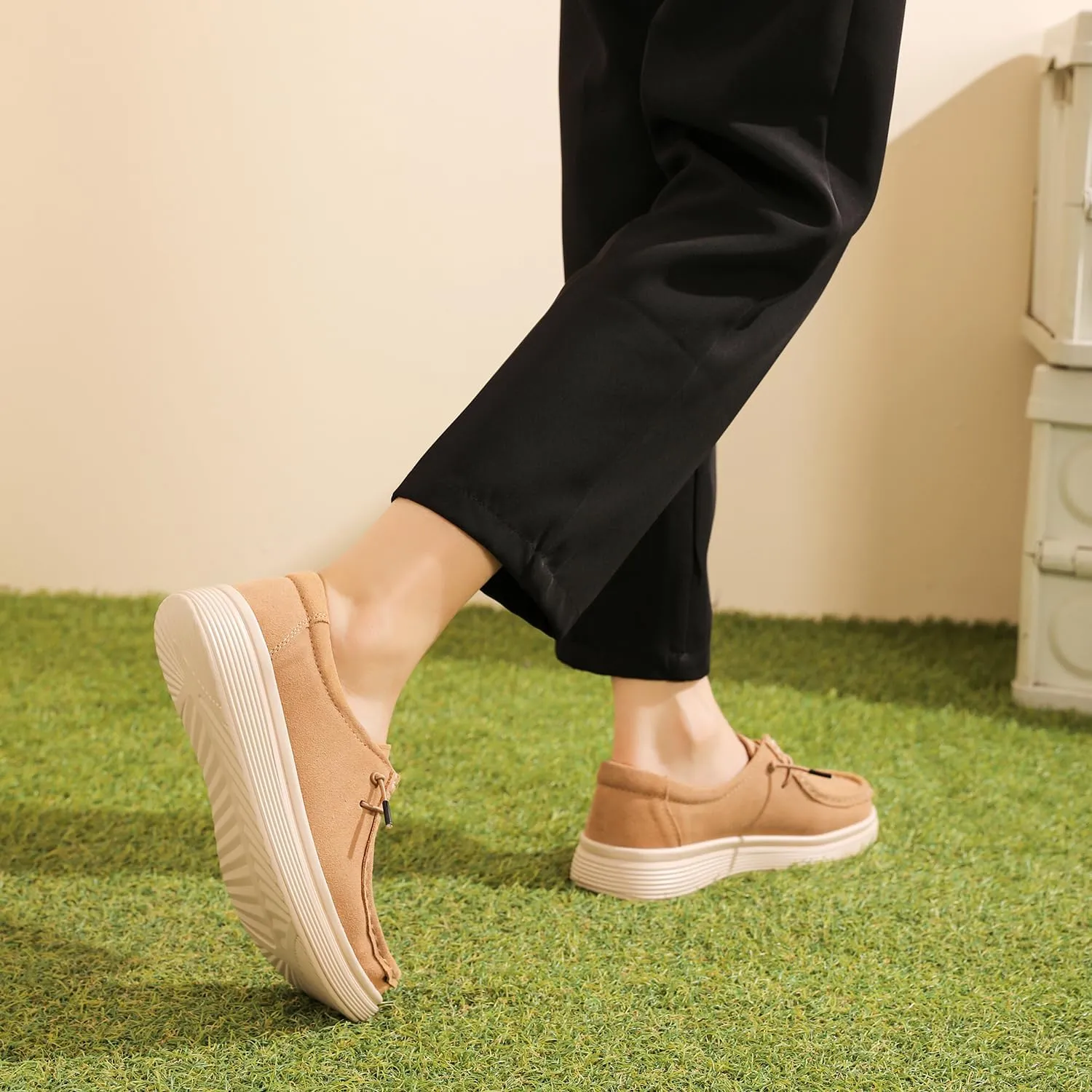 Ruiatoo Women's Walking Shoes - Slip on Loafers Flexible Foot-Friendly Ultralight Boat Casual Shoes