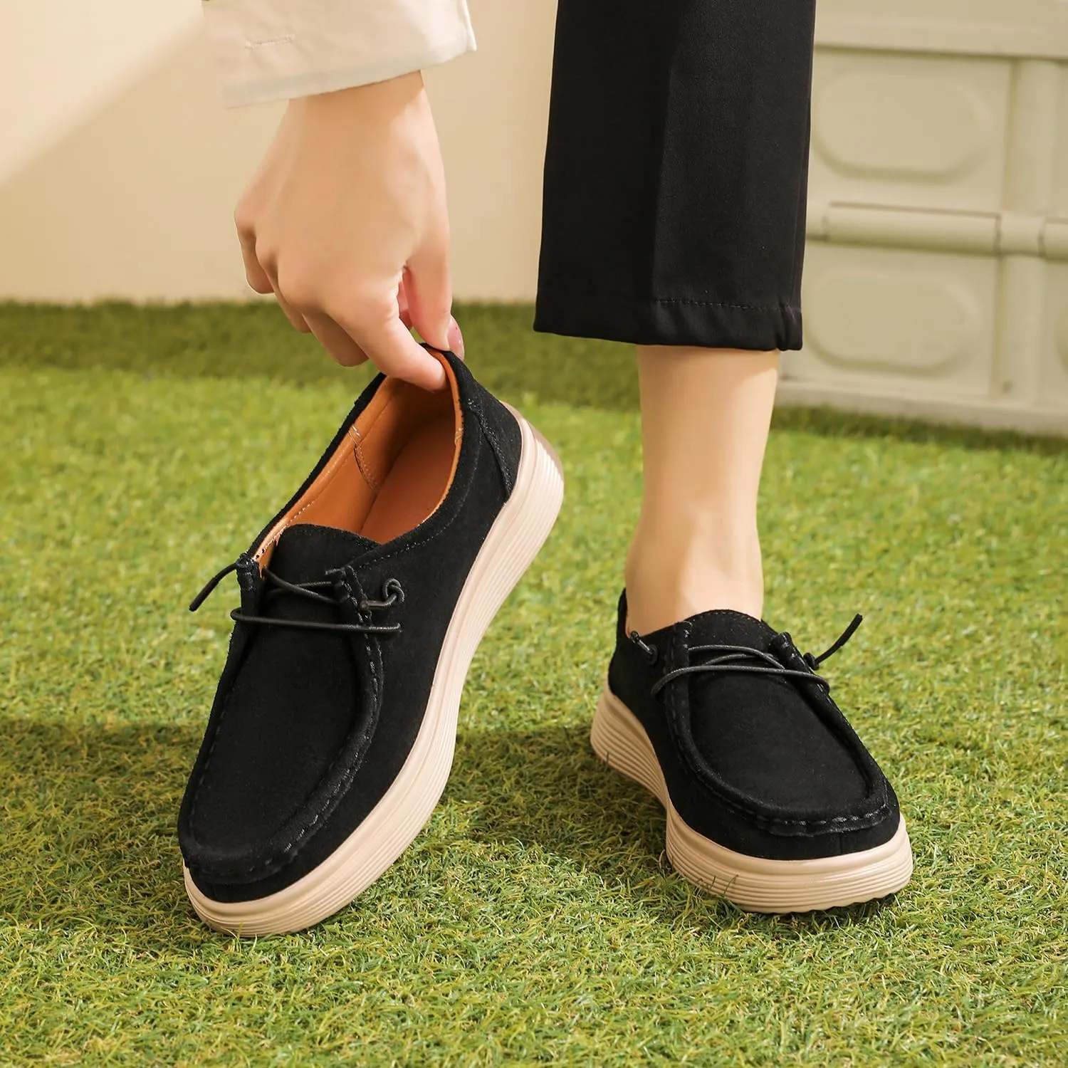 Ruiatoo Women's Walking Shoes - Slip on Loafers Flexible Foot-Friendly Ultralight Boat Casual Shoes