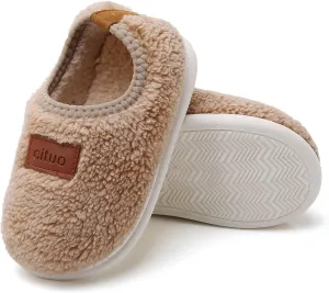 RVROVIC Boys Girls House Warm Slippers Fuzzy Winter Soft Slippers for Kids Fleece Non-slip Toddler Home Indoor Shoes