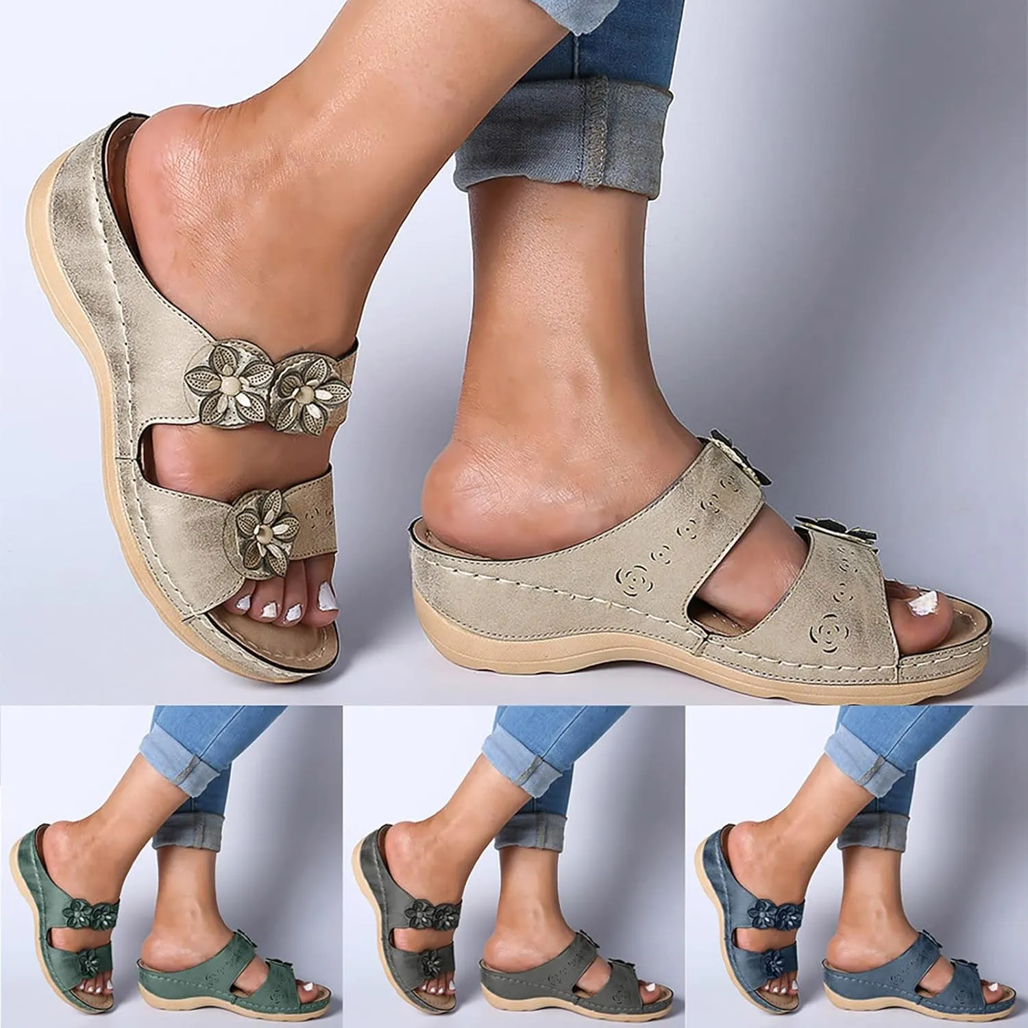 Sandalias para Mujer Elegantes, Sandals Women Premium Orthopedic Open Toe Sandals Retro Anti-Slip Breathable Sandals