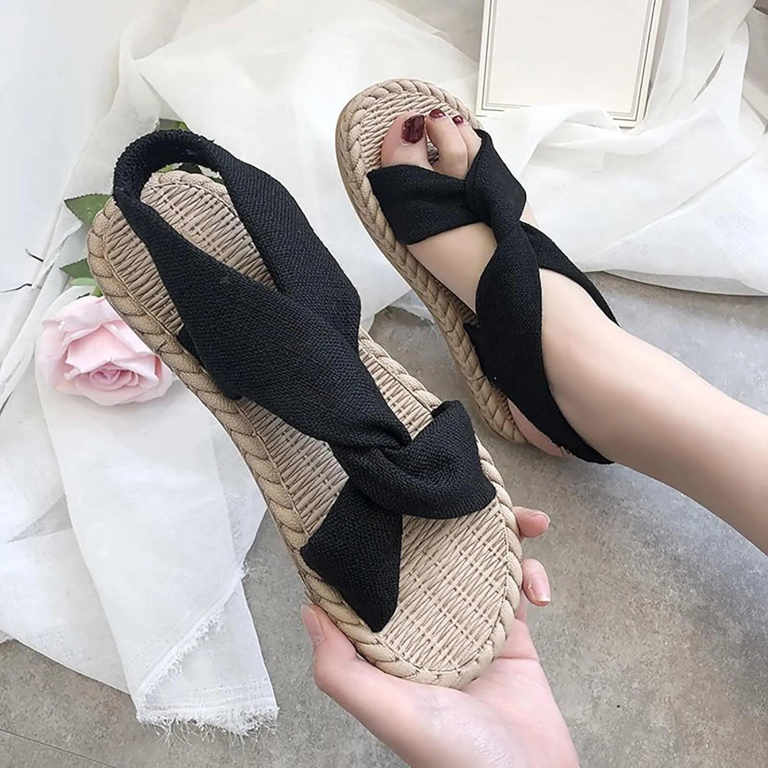Sandals for Women Open Toe Wedge Sandals for Women Womens Wide Sandals Women's Ankle Strap Low Wedge Sandals