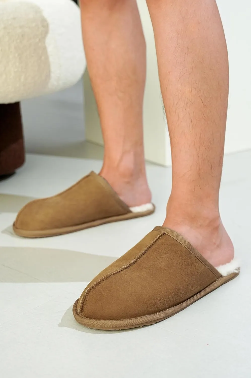Sheepskin & Memory Foam Men's House Slippers by Project Cloud