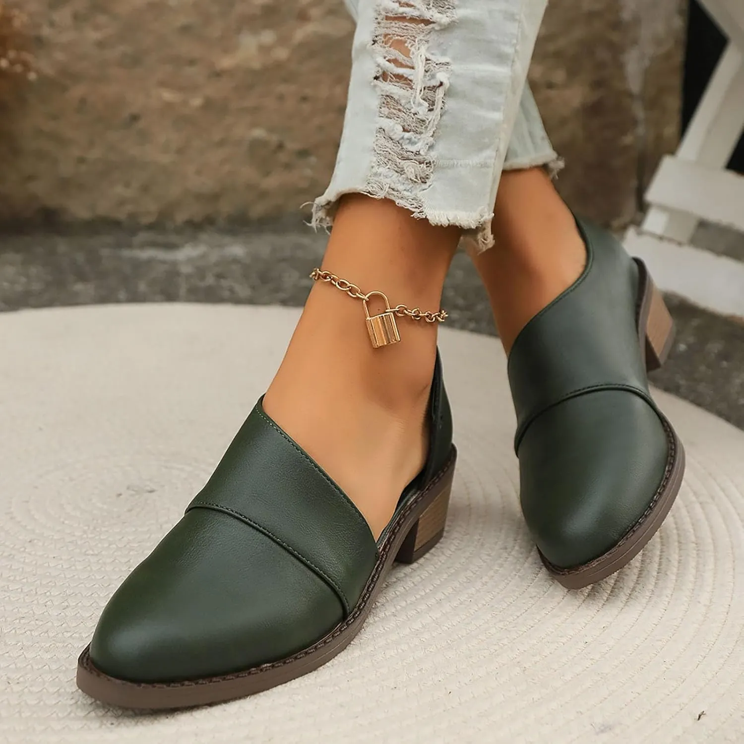 Slip On Women's Pumps Chunky Block Heels Pointed Toe Heels High Loafers Dress Work Shoes for Business