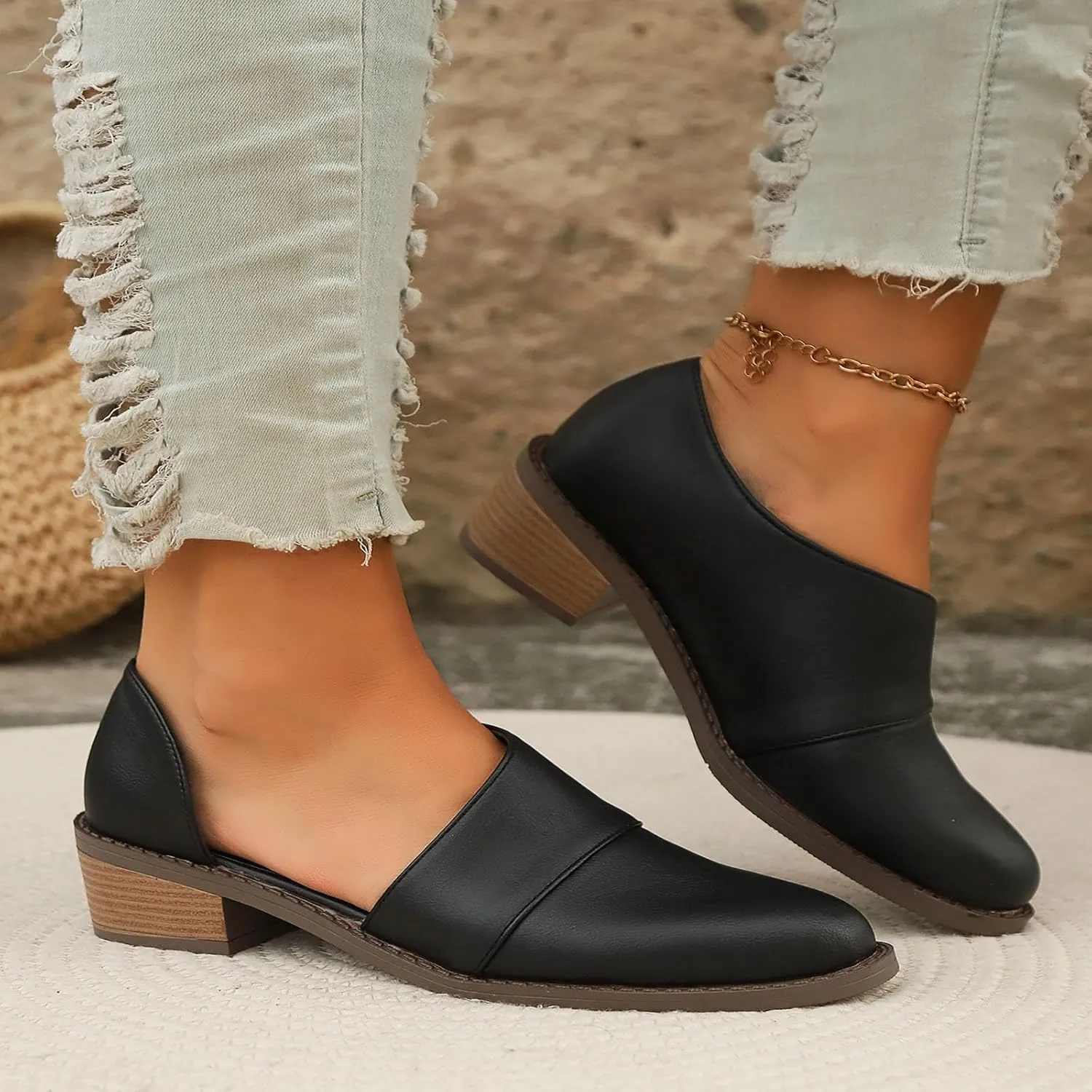 Slip On Women's Pumps Chunky Block Heels Pointed Toe Heels High Loafers Dress Work Shoes for Business