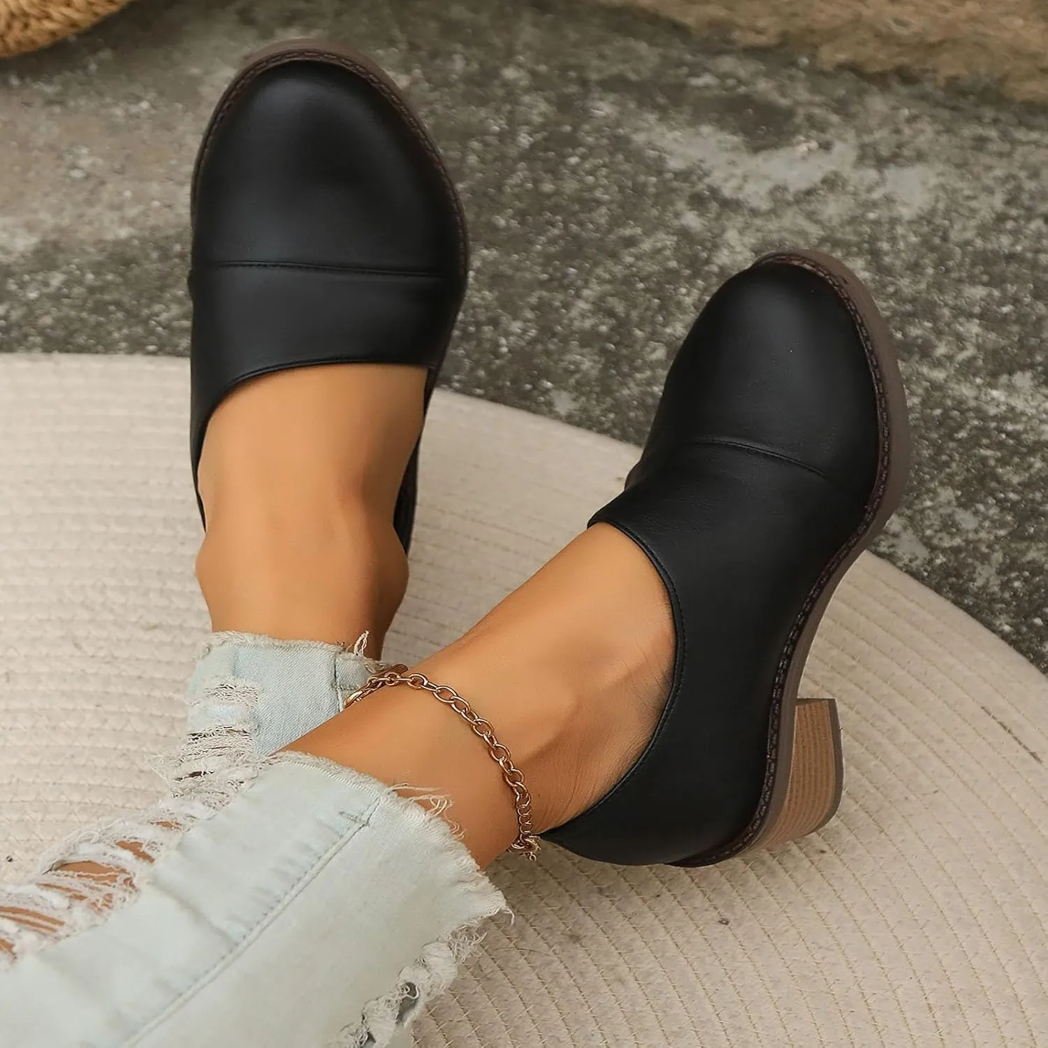 Slip On Women's Pumps Chunky Block Heels Pointed Toe Heels High Loafers Dress Work Shoes for Business