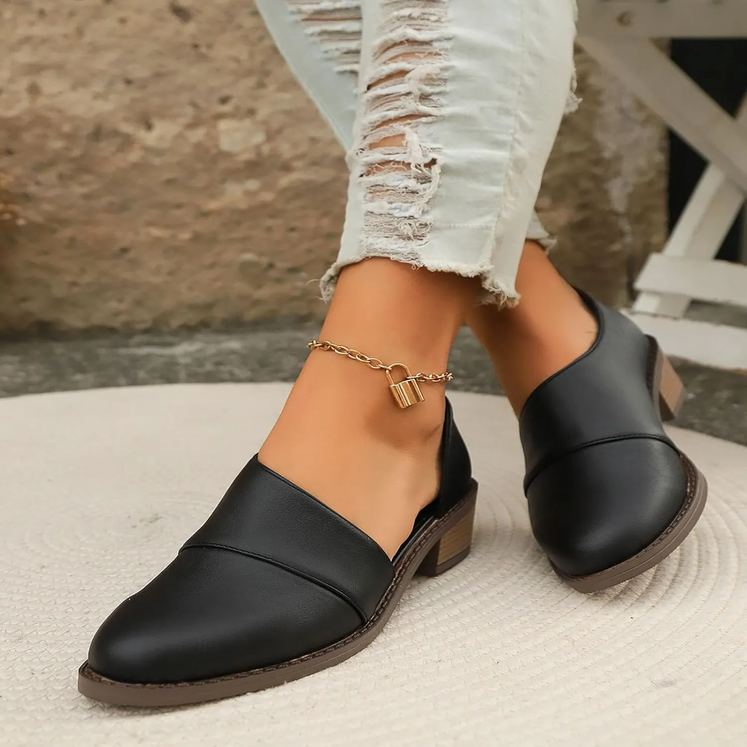 Slip On Women's Pumps Chunky Block Heels Pointed Toe Heels High Loafers Dress Work Shoes for Business