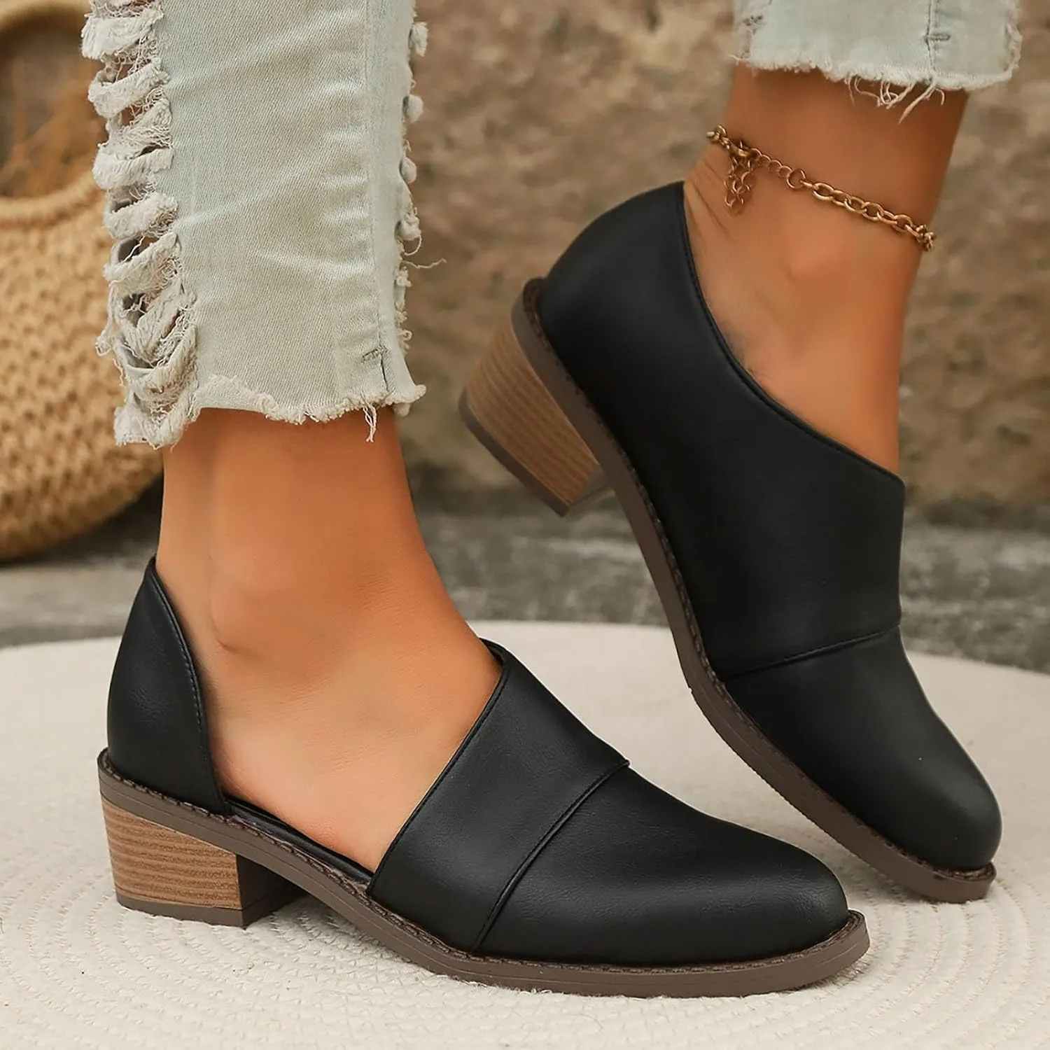 Slip On Women's Pumps Chunky Block Heels Pointed Toe Heels High Loafers Dress Work Shoes for Business
