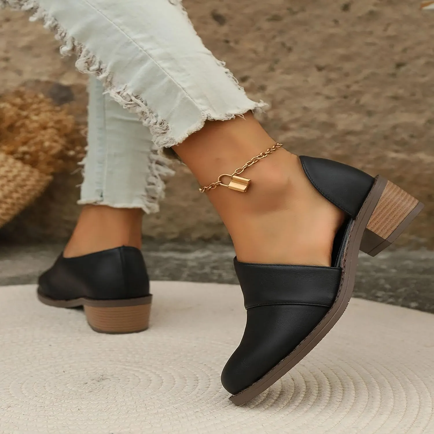 Slip On Women's Pumps Chunky Block Heels Pointed Toe Heels High Loafers Dress Work Shoes for Business