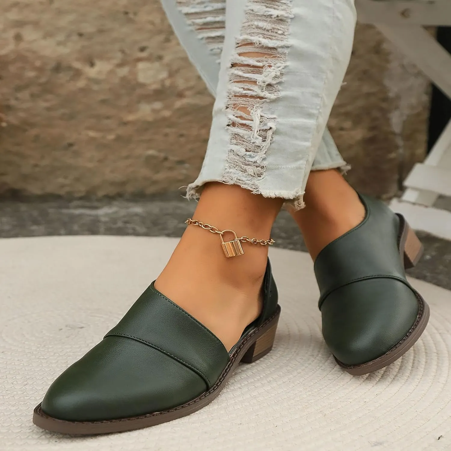Slip On Women's Pumps Chunky Block Heels Pointed Toe Heels High Loafers Dress Work Shoes for Business