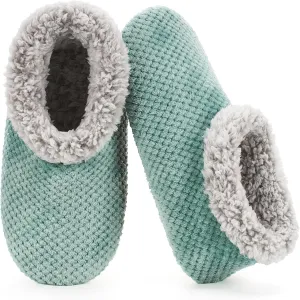 Soft Fuzzy Slippers for Women Indoor, Warm Furry House Sock Shoes Fluffy Lined, Bedroom Booties Non-Slip Gripper Soles, Winter Cozy Christmas Gifts