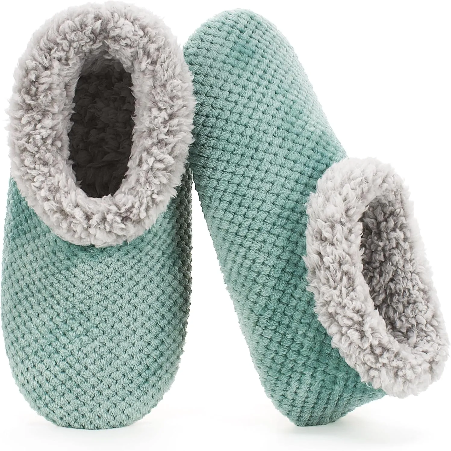 Soft Fuzzy Slippers for Women Indoor, Warm Furry House Sock Shoes Fluffy Lined, Bedroom Booties Non-Slip Gripper Soles, Winter Cozy Christmas Gifts