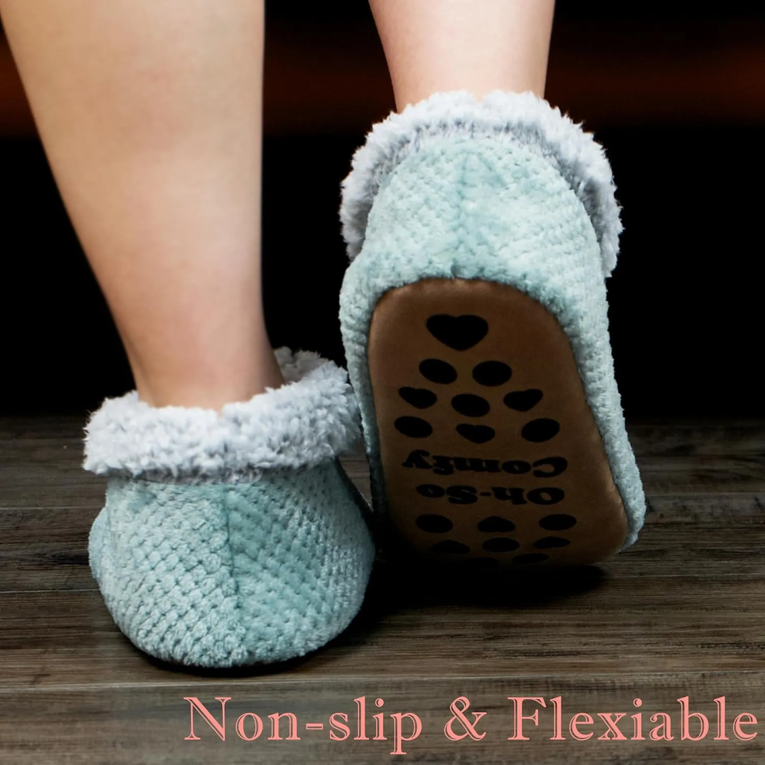Soft Fuzzy Slippers for Women Indoor, Warm Furry House Sock Shoes Fluffy Lined, Bedroom Booties Non-Slip Gripper Soles, Winter Cozy Christmas Gifts