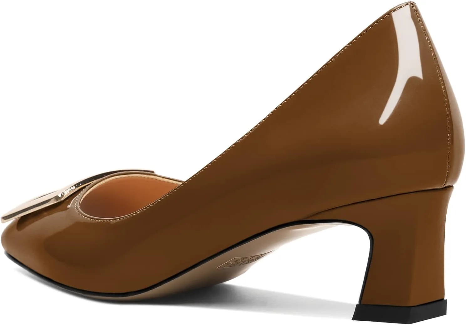 Soireelady Women Low Block Heel Pumps Elegant Square Toe Metal Buckle Heels Slip on 2Inches Closed Toe Loafers Comfort Shoes for Wedding Office Evening