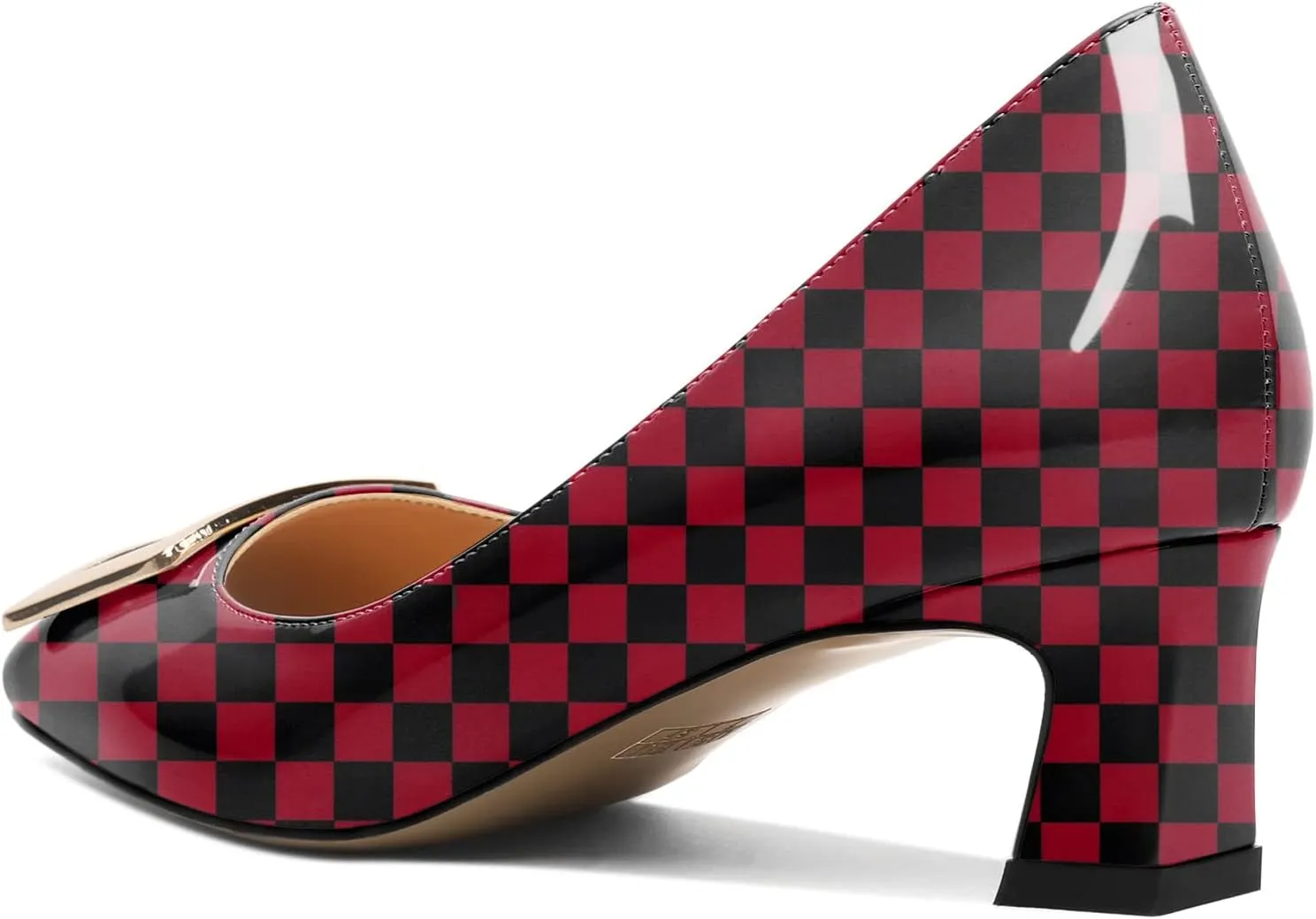 Soireelady Women Low Block Heel Pumps Elegant Square Toe Metal Buckle Heels Slip on 2Inches Closed Toe Loafers Comfort Shoes for Wedding Office Evening
