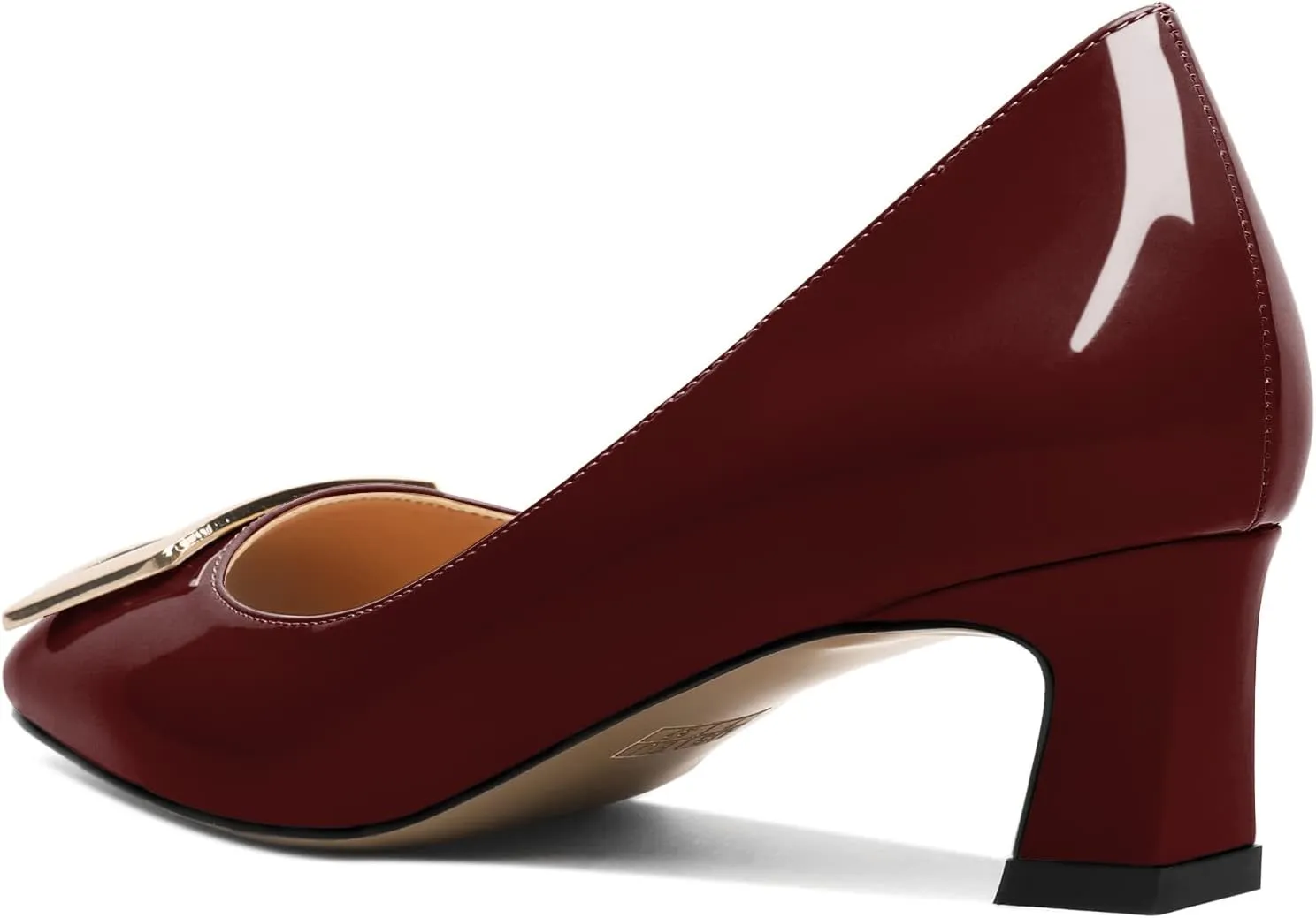 Soireelady Women Low Block Heel Pumps Elegant Square Toe Metal Buckle Heels Slip on 2Inches Closed Toe Loafers Comfort Shoes for Wedding Office Evening