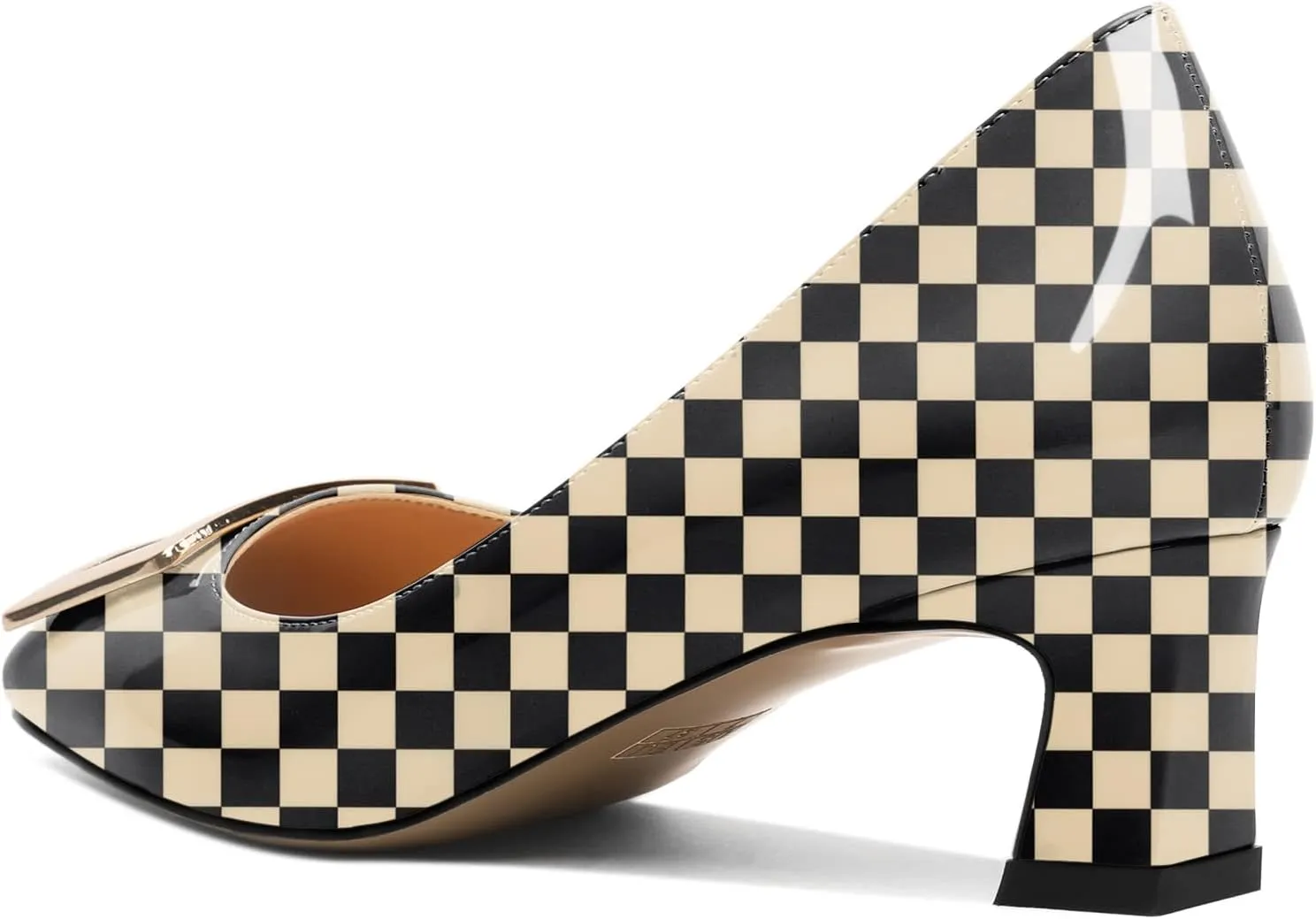 Soireelady Women Low Block Heel Pumps Elegant Square Toe Metal Buckle Heels Slip on 2Inches Closed Toe Loafers Comfort Shoes for Wedding Office Evening