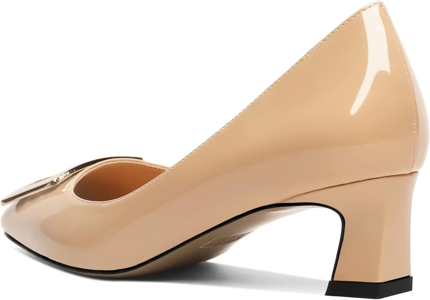 Soireelady Women Low Block Heel Pumps Elegant Square Toe Metal Buckle Heels Slip on 2Inches Closed Toe Loafers Comfort Shoes for Wedding Office Evening