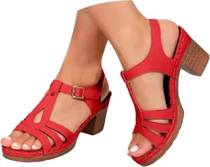 Summer Sandals for Women 2025 Open Toe Solid Color Hollow Classic Casual Chunky Heeled Comfortable Fashionable High Heels Shoes for Beach Vacation Travel Walking