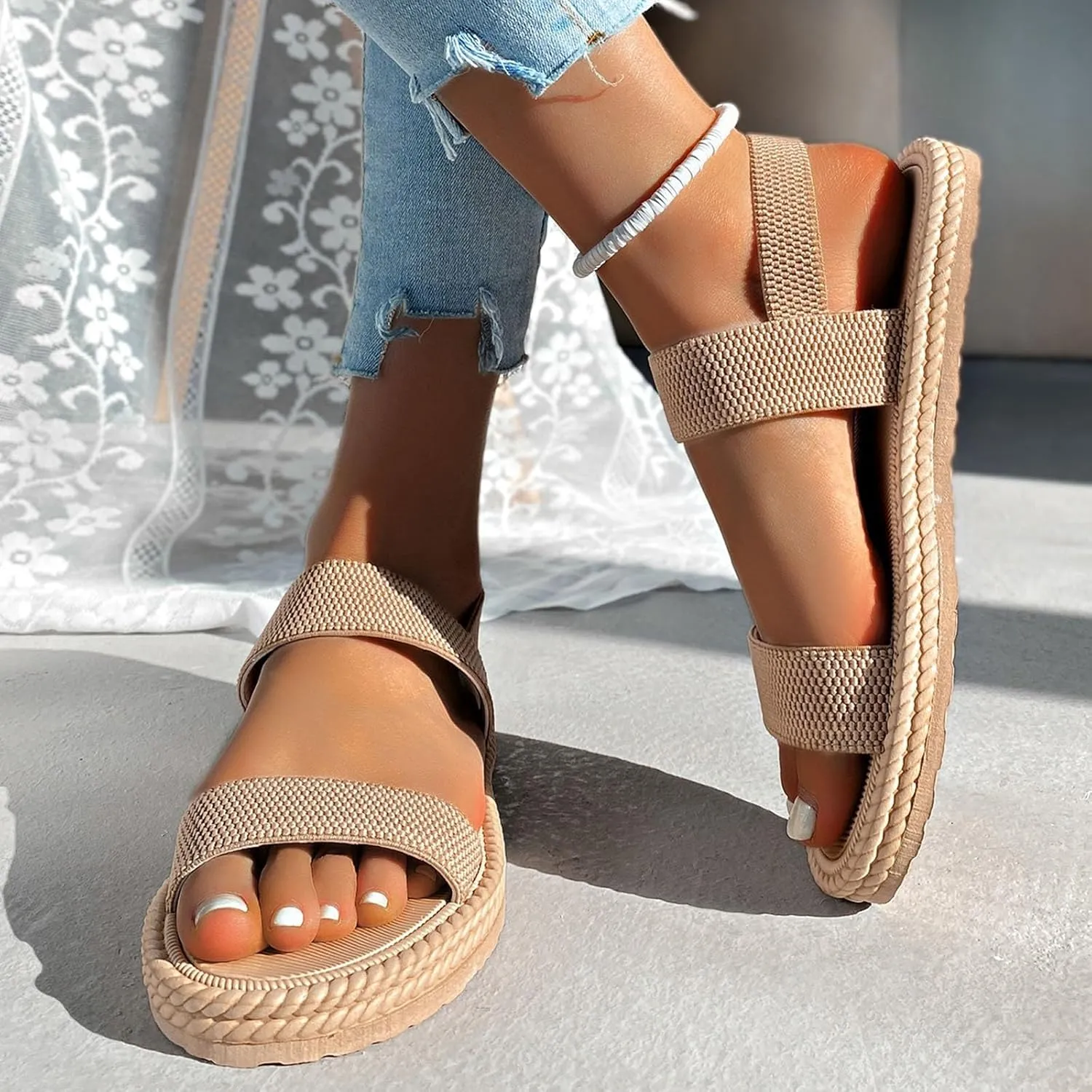 Teen Girls Neutral Sandals Cute Summer Shoes For Women 2025 With Arch Support Beach Vacation Gladiator Wedge Sandals
