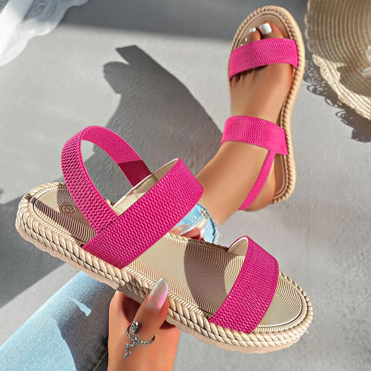 Teen Girls Neutral Sandals Cute Summer Shoes For Women 2025 With Arch Support Beach Vacation Gladiator Wedge Sandals