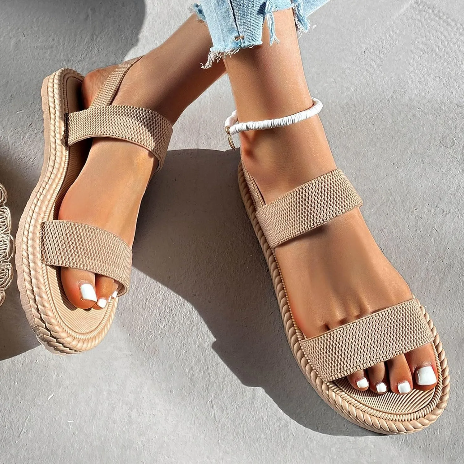 Teen Girls Neutral Sandals Cute Summer Shoes For Women 2025 With Arch Support Beach Vacation Gladiator Wedge Sandals