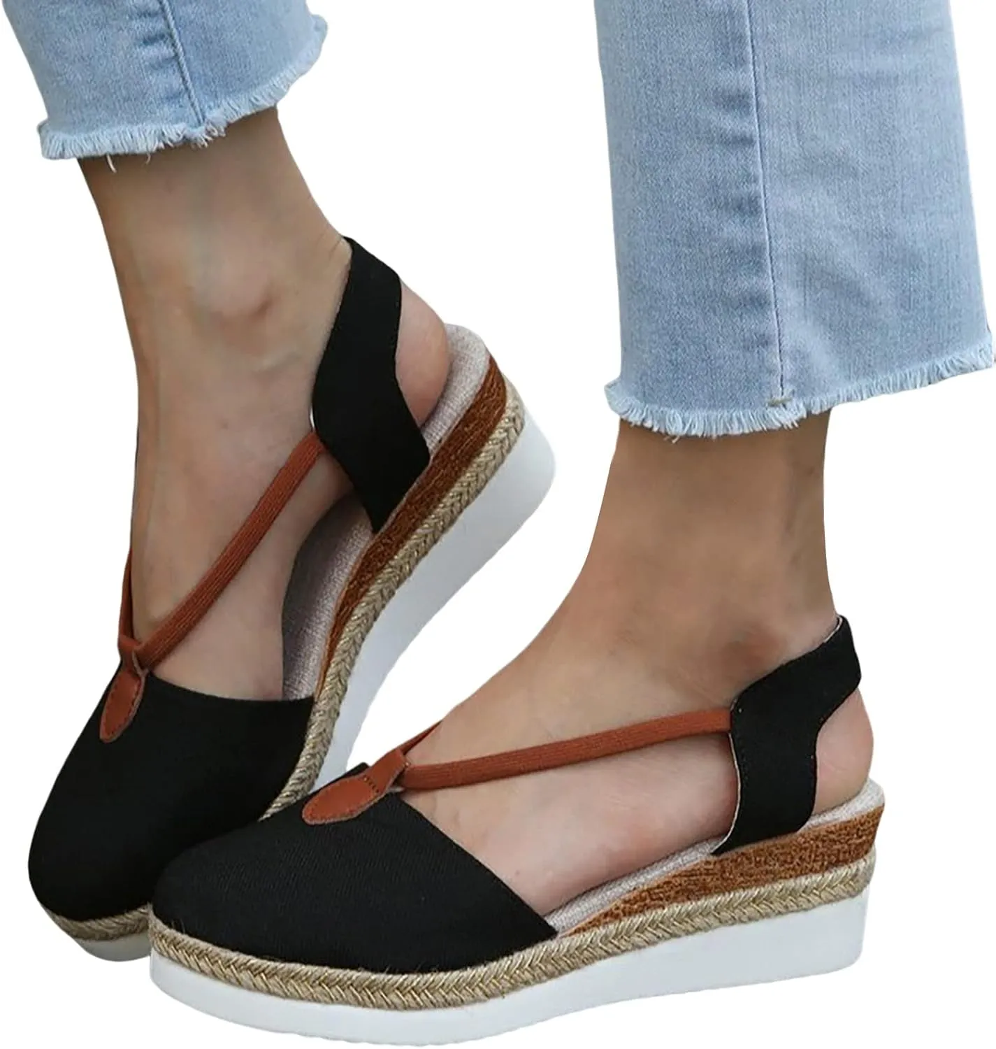 Thick Bottom Sandals for Women Wedge Heel Closed Toe Shoes Round Toe Braided Sandals Arch Support Wedge Sandals
