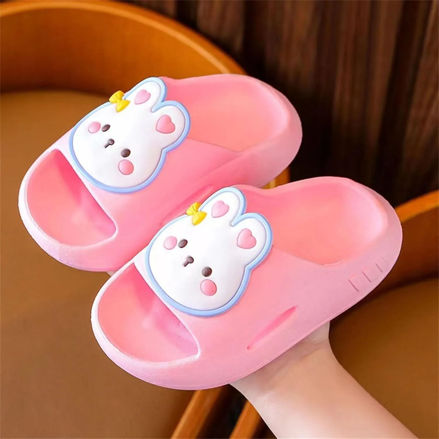 Toddler Kids Flat Slides Sandals Bunny Beach Pool Shower Slides Anti-Slip Home Bath Slippers Cute Summer Outdoor Shoes