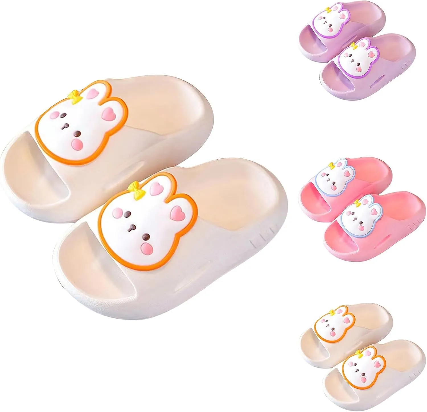 Toddler Kids Flat Slides Sandals Bunny Beach Pool Shower Slides Anti-Slip Home Bath Slippers Cute Summer Outdoor Shoes