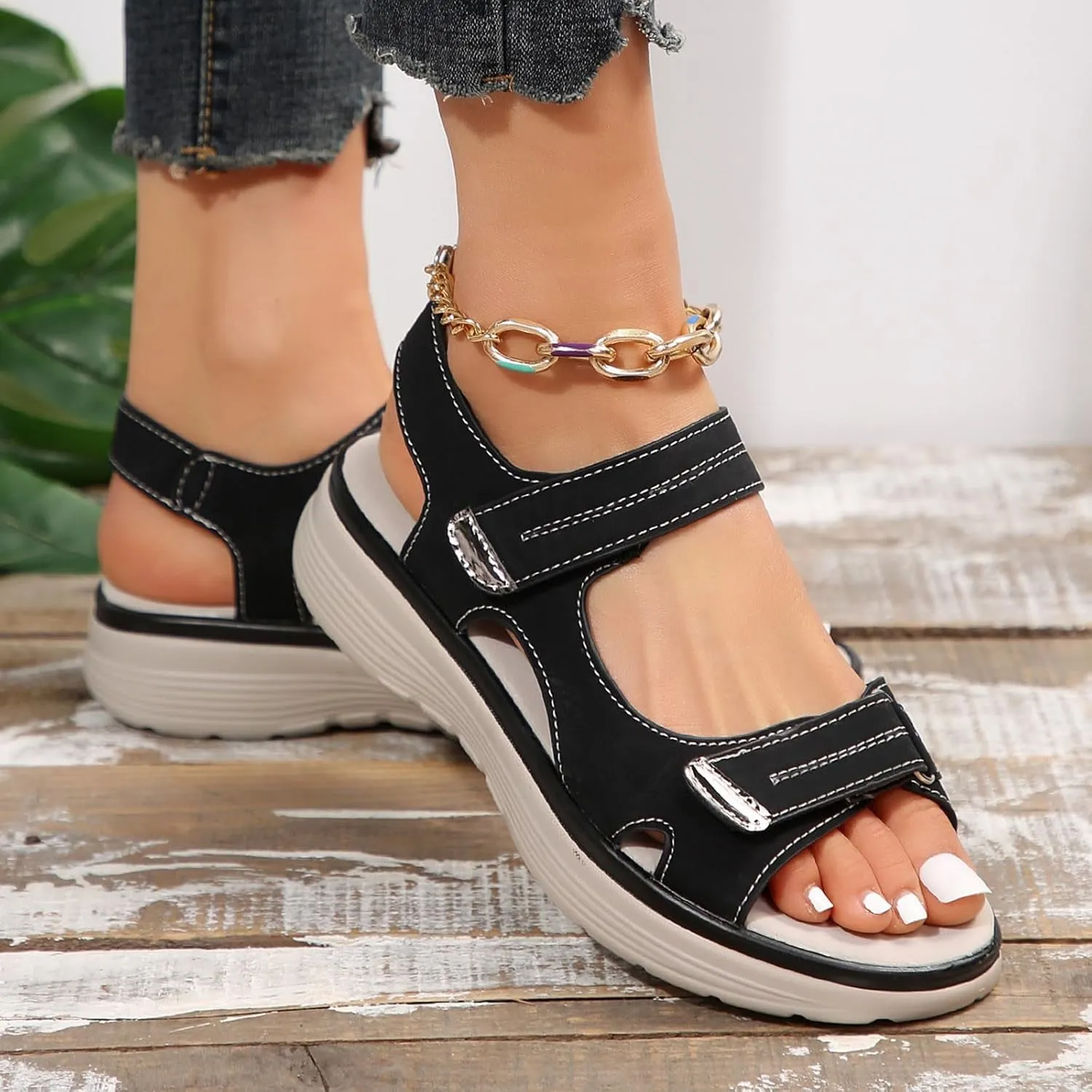 Walking Sandals Women Comfort Orthopedic Hiking Sandals Arch Support Sport Outdoor Thick Cushion Adjustable Strap Sandals