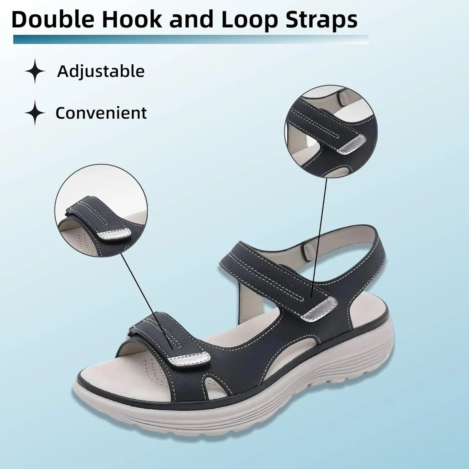 Walking Sandals Women Comfort Orthopedic Hiking Sandals Arch Support Sport Outdoor Thick Cushion Adjustable Strap Sandals