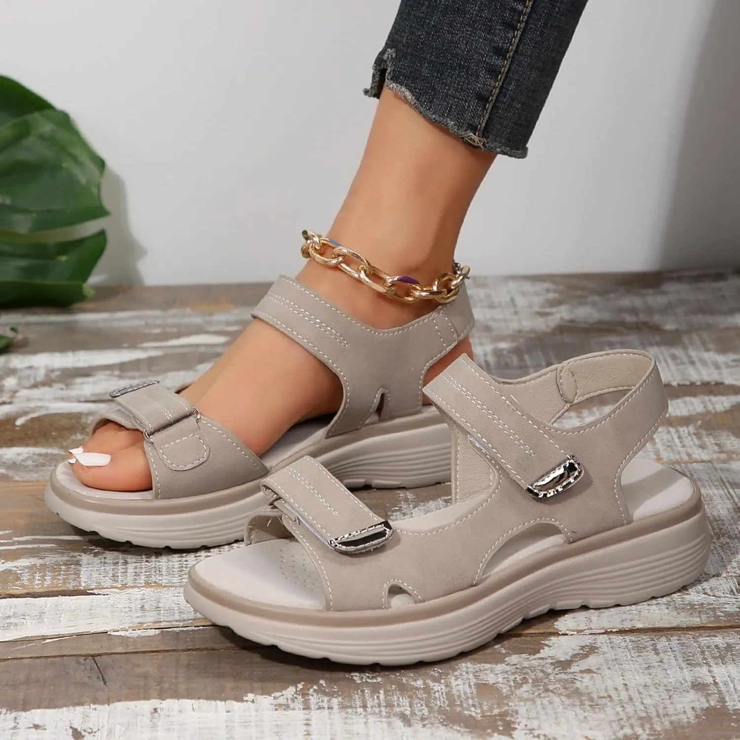 Walking Sandals Women Comfort Orthopedic Hiking Sandals Arch Support Sport Outdoor Thick Cushion Adjustable Strap Sandals